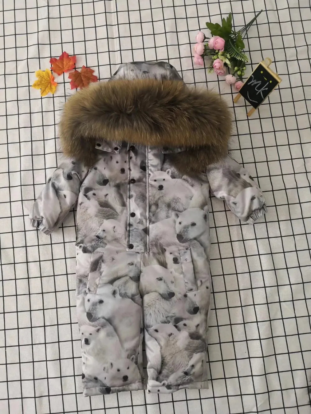 Real fur 2024 Winter Jacket child jackets children jumpsuit snow suit girl flower  down romper ski suits outerwear