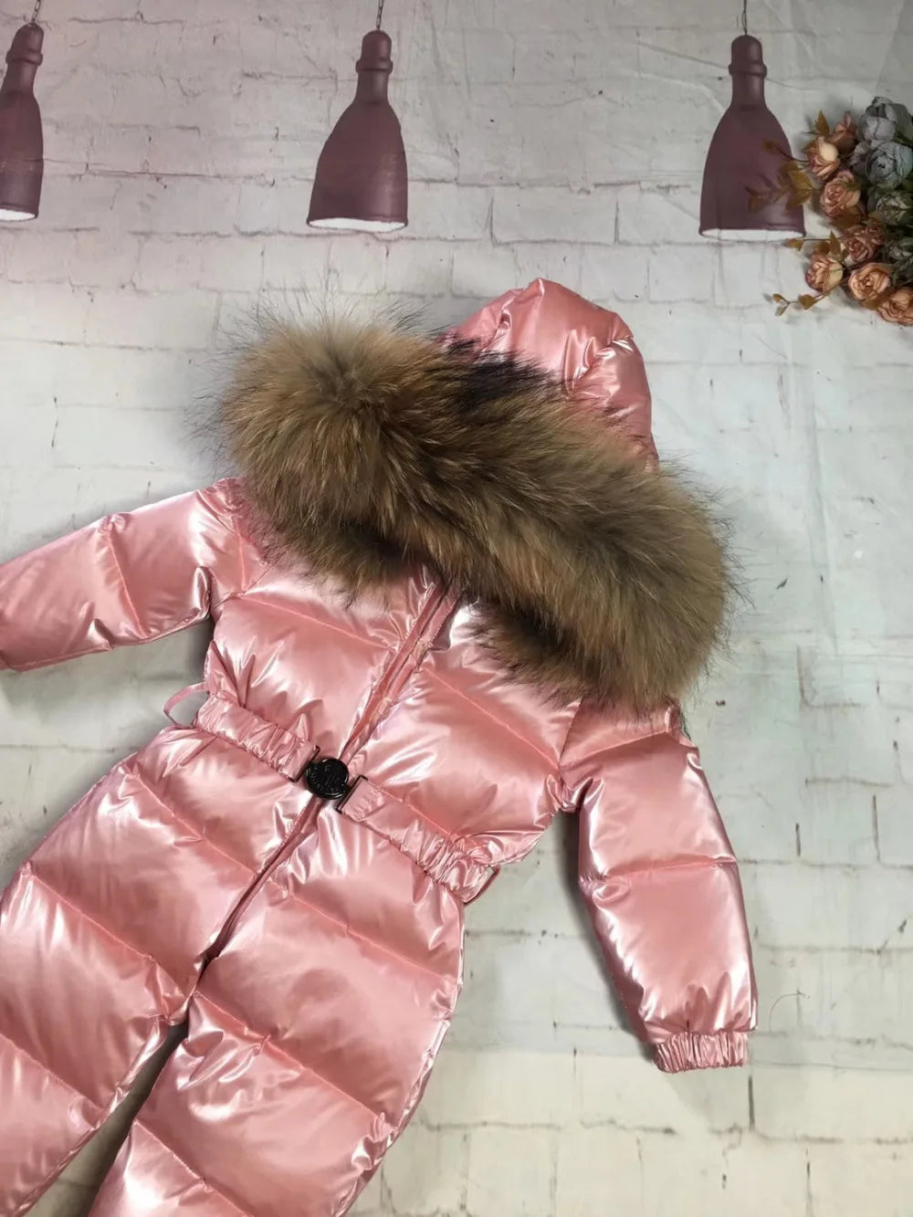 75-155cm 2024 Winter baby down coat duck down suit outerwear Fur overalls children's Snowsuit down coats Child jumpsuit romper