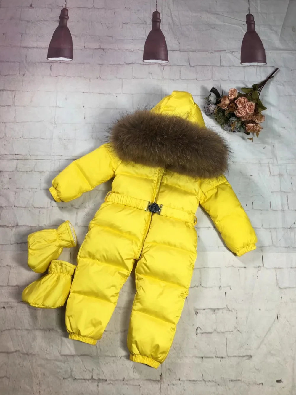 75-155cm 2024 Winter baby down coat duck down suit outerwear Fur overalls children's Snowsuit down coats Child jumpsuit romper