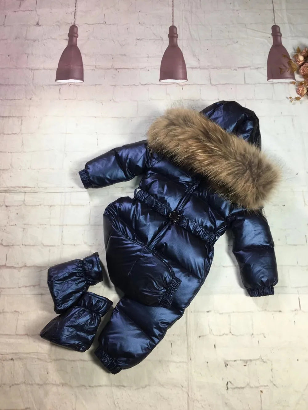 75-155cm 2024 Winter baby down coat duck down suit outerwear Fur overalls children's Snowsuit down coats Child jumpsuit romper