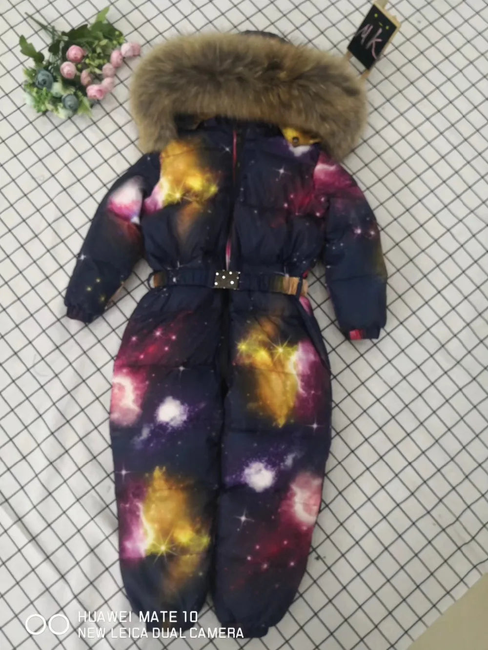 2024 Winter baby girl down coat Baby clothes print outerwear Fur Hooded children's Snowsuit down overall Child jumpsuit romper