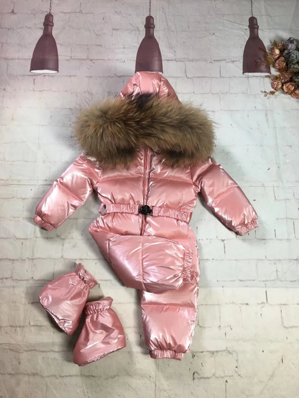 75-155cm 2024 Winter baby down coat duck down suit outerwear Fur overalls children's Snowsuit down coats Child jumpsuit romper