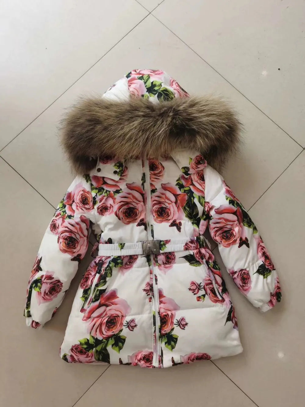 real fur new 2024 Winter Jacket Children down jackets & PANT duck down Fur hooded girl snowsuit boy Suit set outerwear ski suit