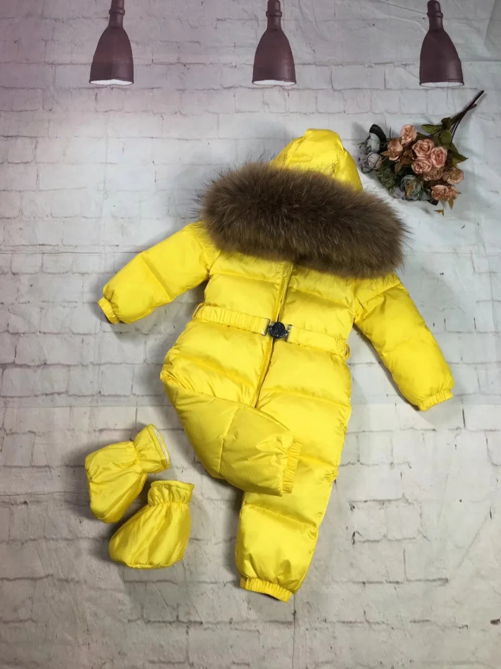 75-155cm 2024 Winter baby down coat duck down suit outerwear Fur overalls children's Snowsuit down coats Child jumpsuit romper