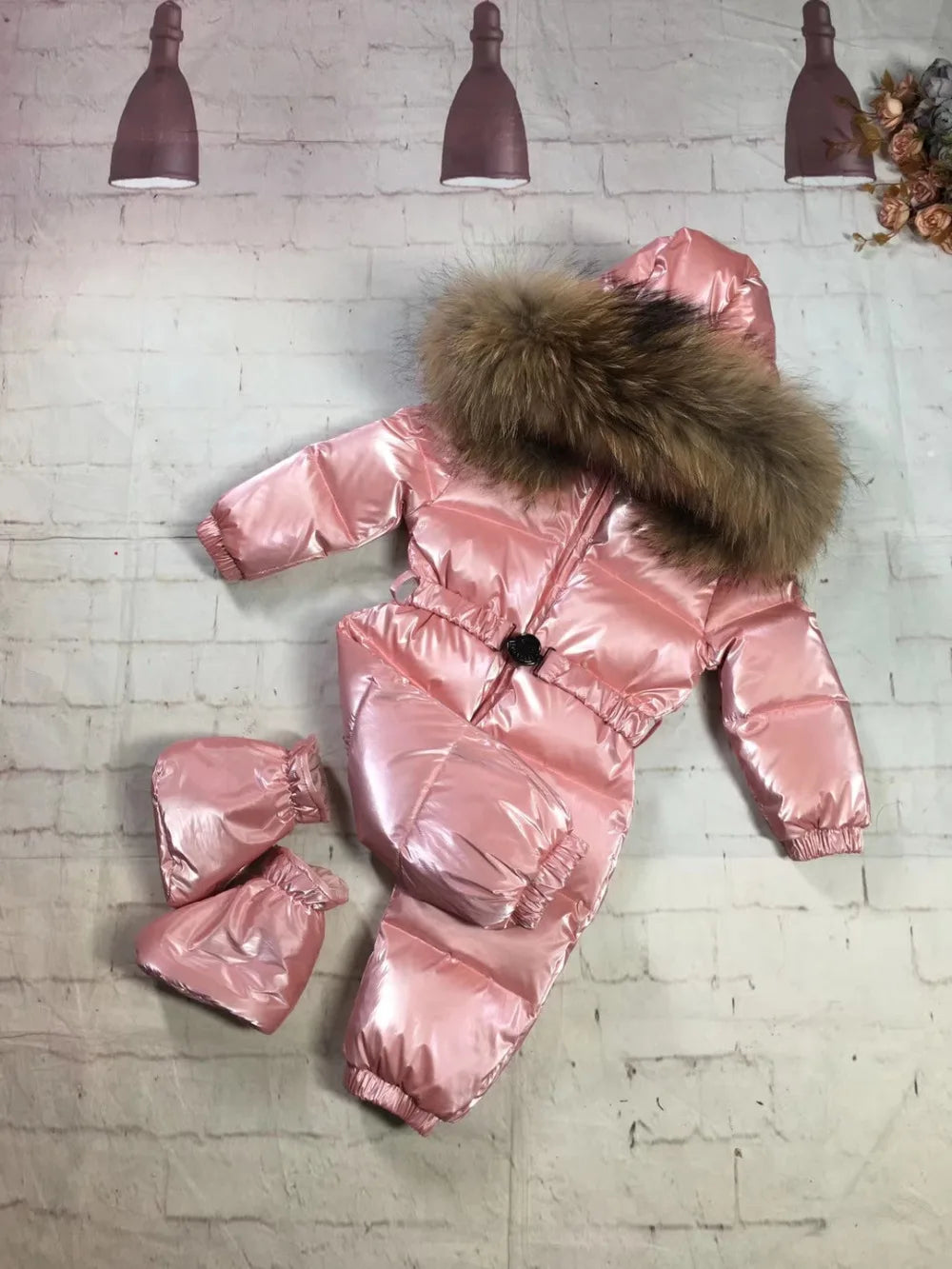 75-155cm 2024 Winter baby down coat duck down suit outerwear Fur overalls children's Snowsuit down coats Child jumpsuit romper