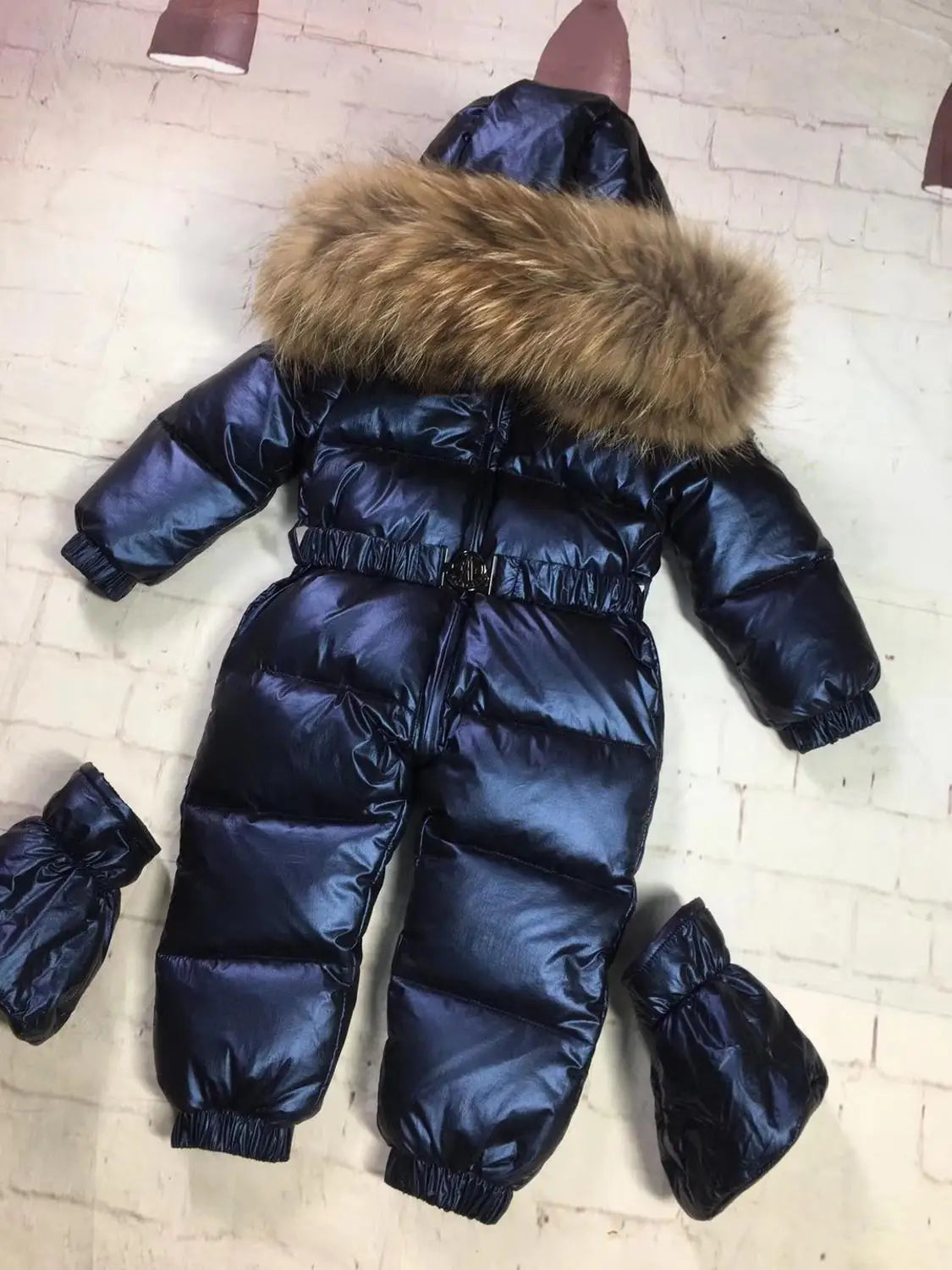 75-155cm 2024 Winter baby down coat duck down suit outerwear Fur overalls children's Snowsuit down coats Child jumpsuit romper