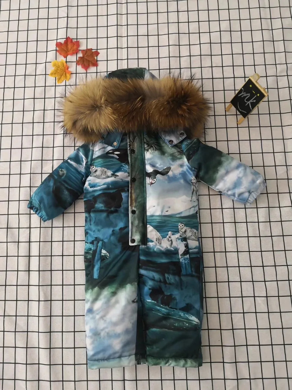 Real fur 2024 Winter Jacket child jackets children jumpsuit snow suit girl flower  down romper ski suits outerwear