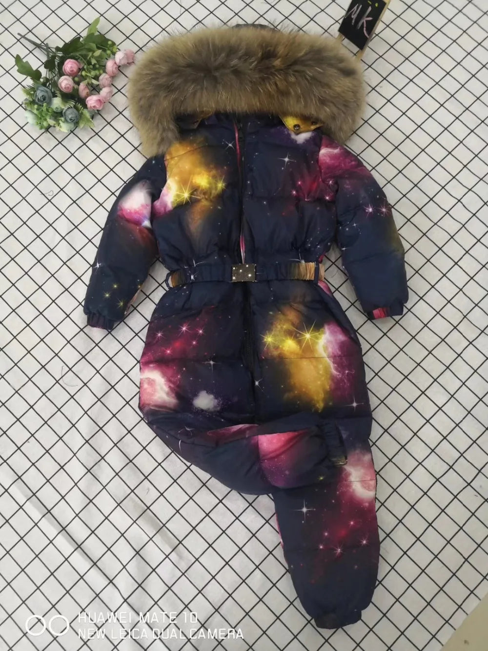 2024 Winter baby girl down coat Baby clothes print outerwear Fur Hooded children's Snowsuit down overall Child jumpsuit romper