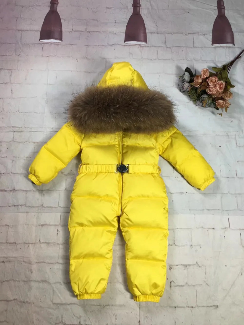 75-155cm 2024 Winter baby down coat duck down suit outerwear Fur overalls children's Snowsuit down coats Child jumpsuit romper