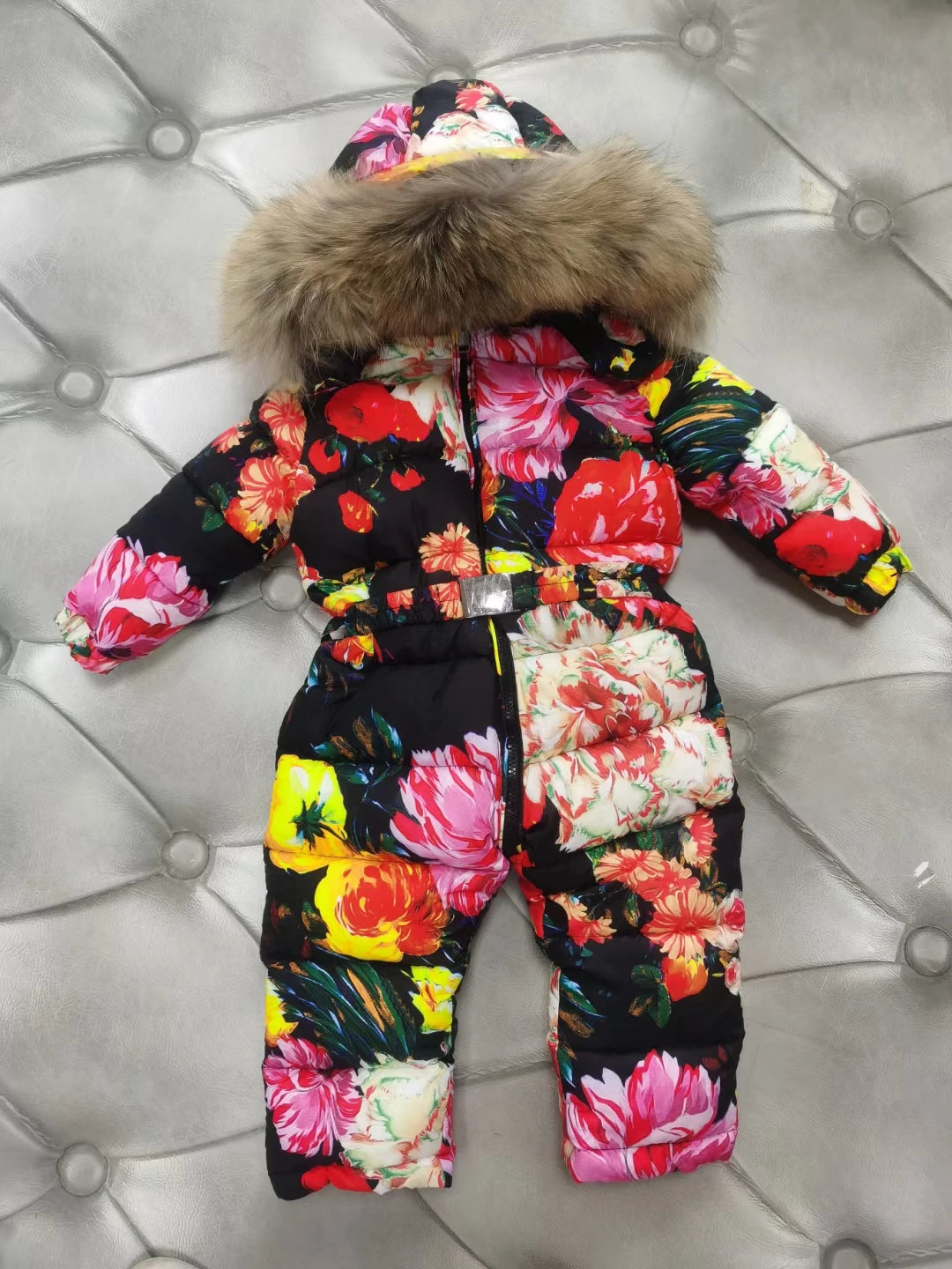 70cm-150cm Raccoon fur Hood 2024 winter jacket child White Duck Down coat overall children snowsuit girl outerwear jumpsuits