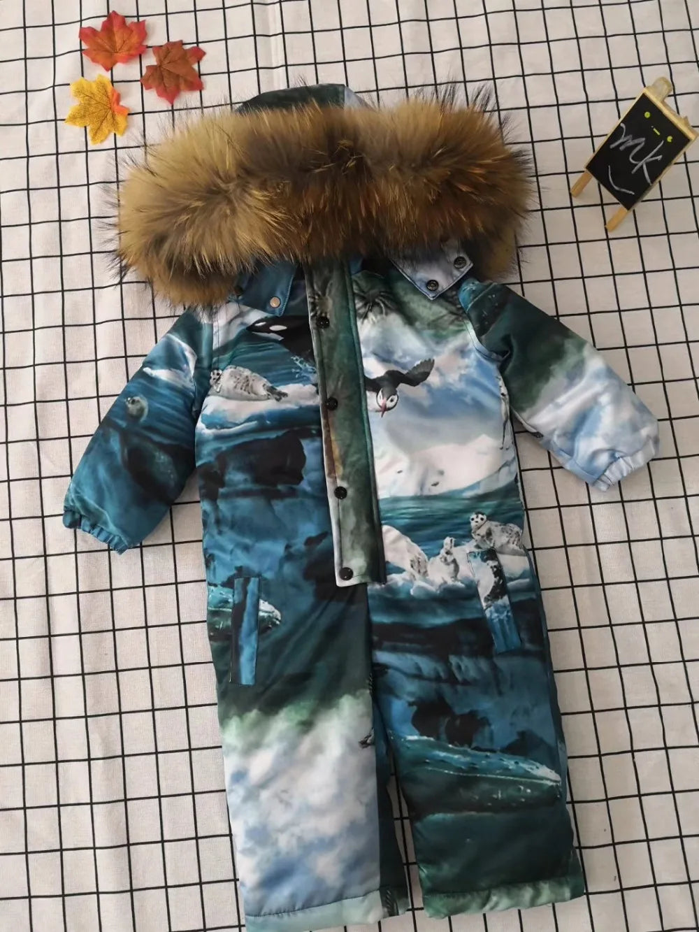 Real fur 2024 Winter Jacket child jackets children jumpsuit snow suit girl flower  down romper ski suits outerwear