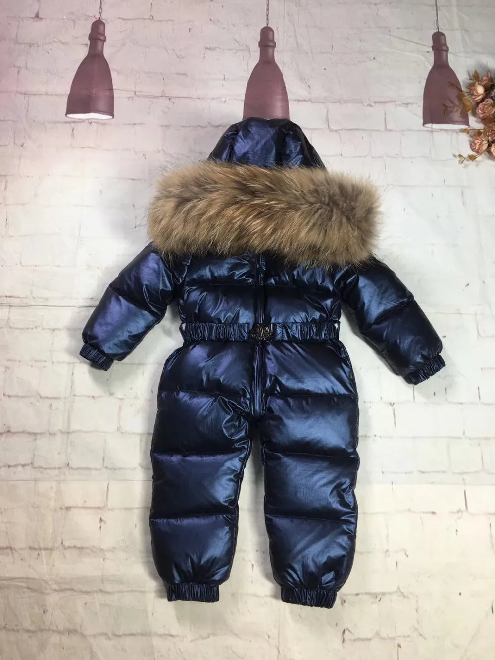 75-155cm 2024 Winter baby down coat duck down suit outerwear Fur overalls children's Snowsuit down coats Child jumpsuit romper