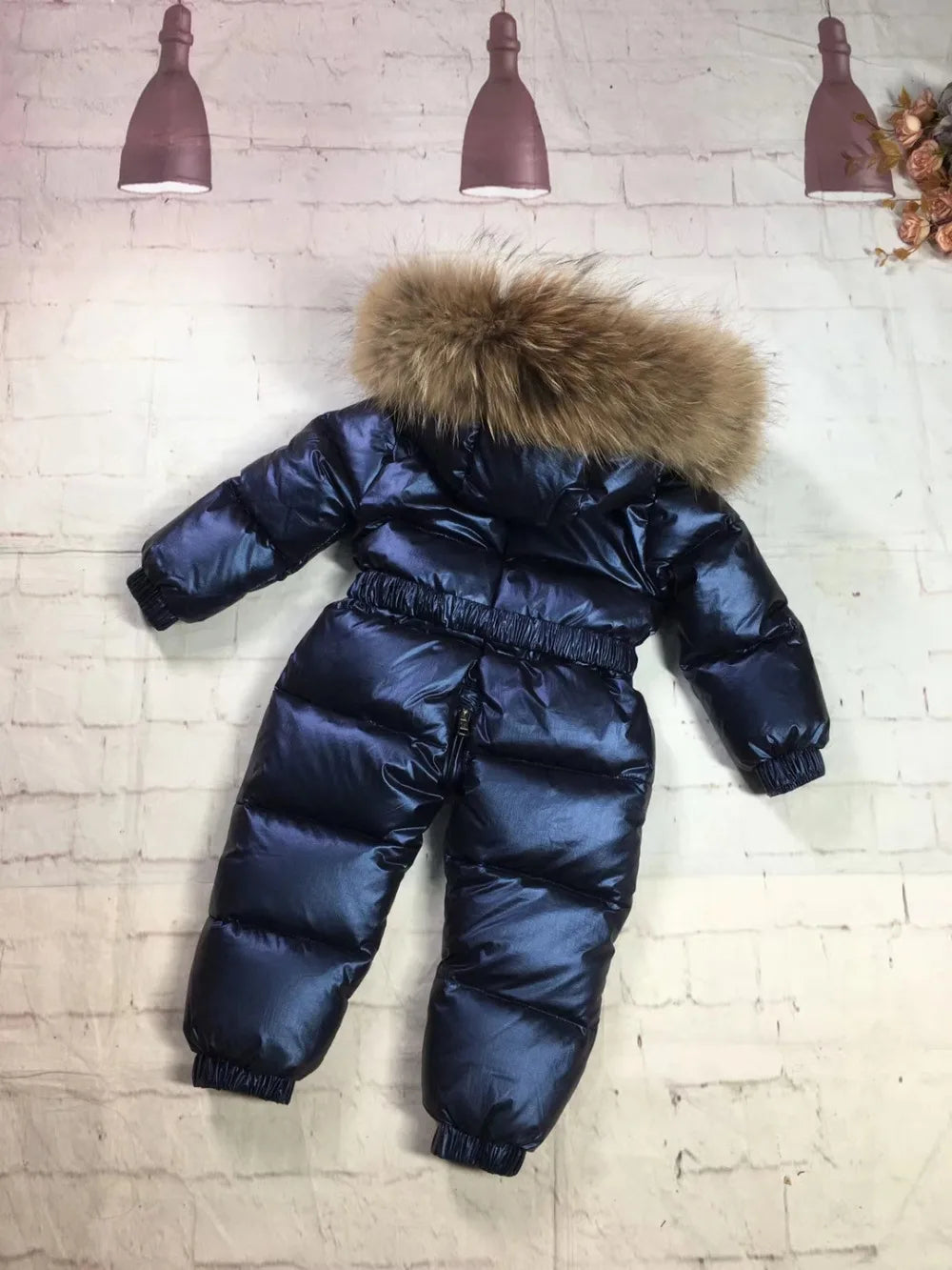 75-155cm 2024 Winter baby down coat duck down suit outerwear Fur overalls children's Snowsuit down coats Child jumpsuit romper