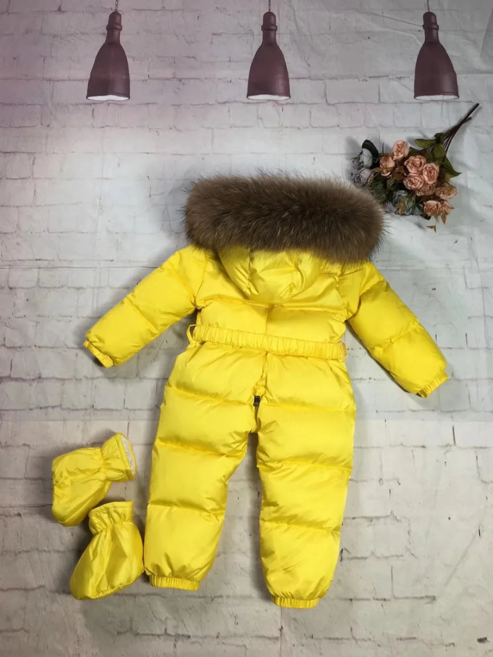 75-155cm 2024 Winter baby down coat duck down suit outerwear Fur overalls children's Snowsuit down coats Child jumpsuit romper