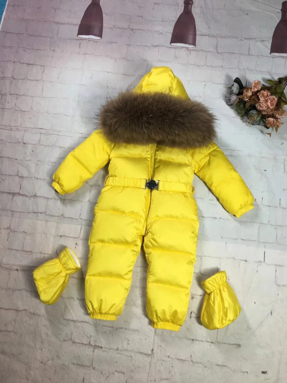 75-155cm 2024 Winter baby down coat duck down suit outerwear Fur overalls children's Snowsuit down coats Child jumpsuit romper