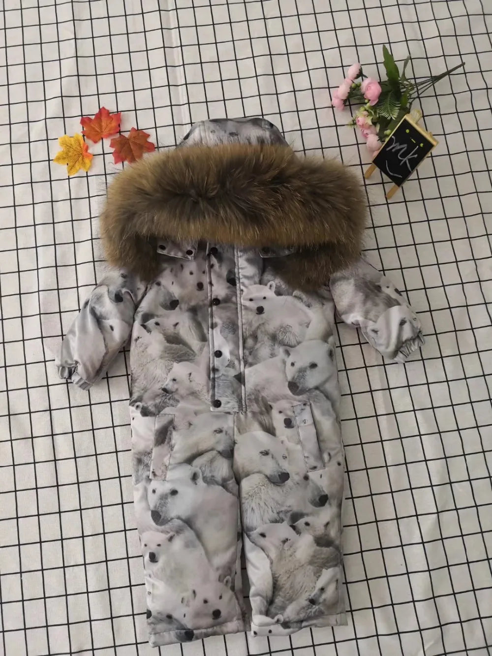 Real fur 2024 Winter Jacket child jackets children jumpsuit snow suit girl flower  down romper ski suits outerwear