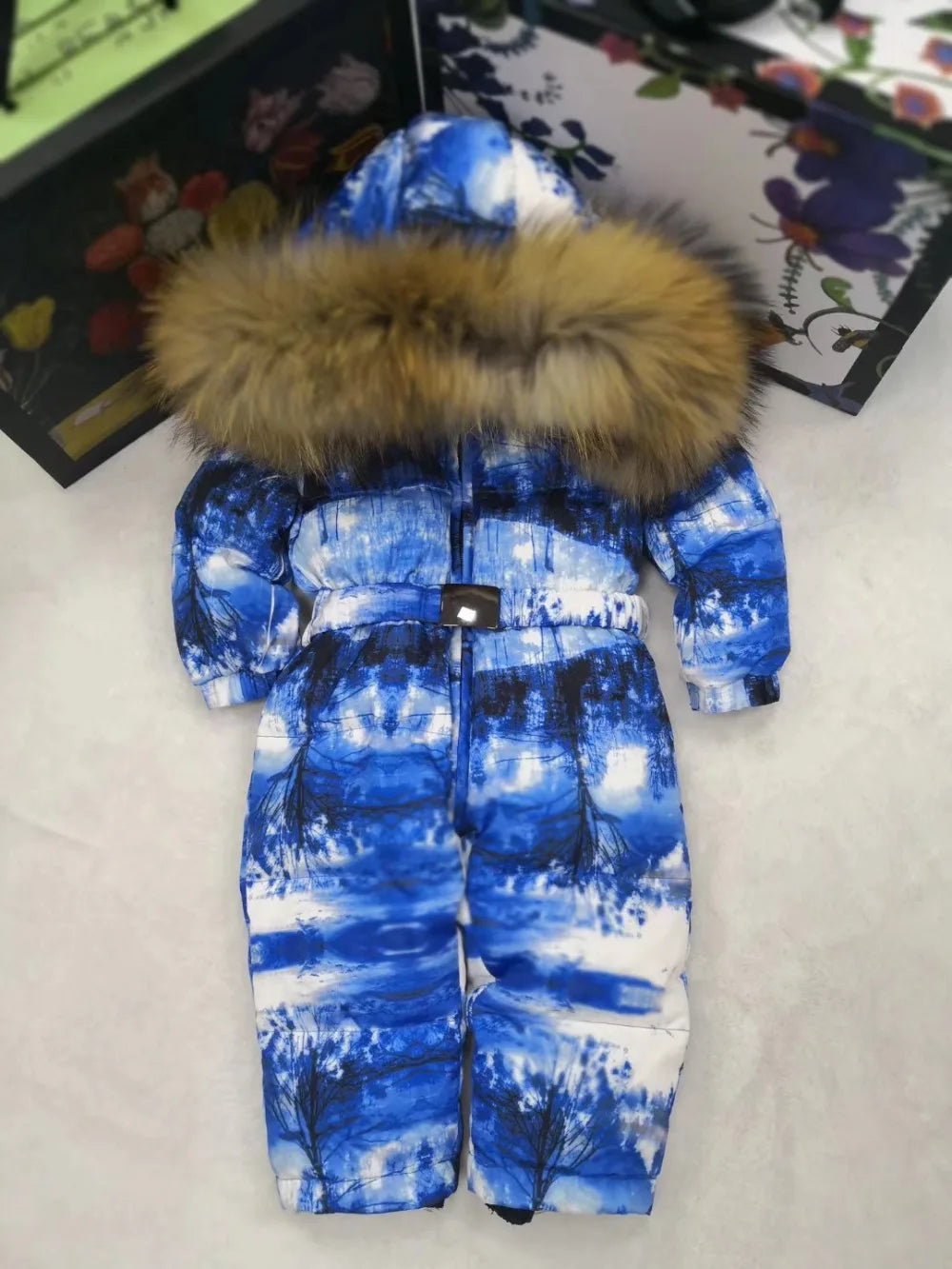 brand 2024 Winter baby down coat Baby duck down suit outerwear Fur Hooded children's Snowsuit Child jumpsuit romper ski suit