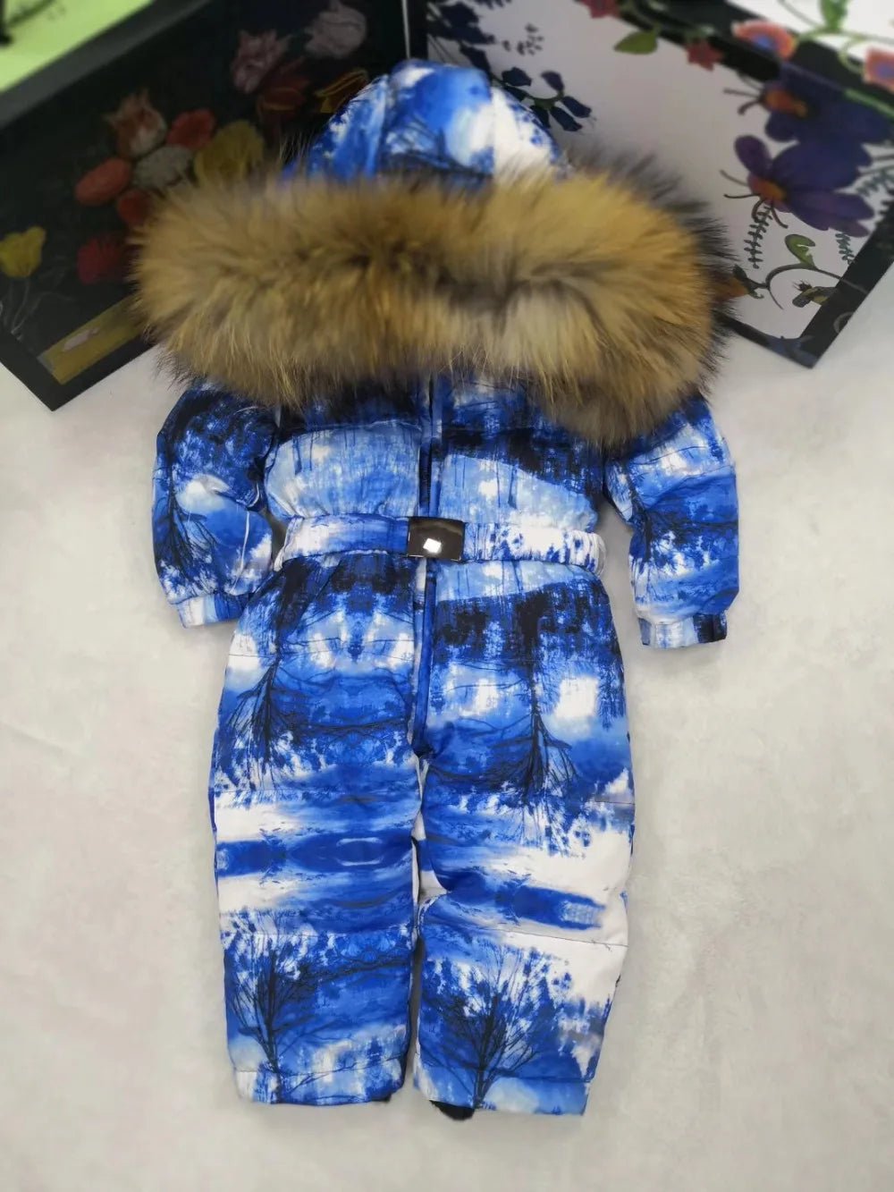 brand 2024 Winter baby down coat Baby duck down suit outerwear Fur Hooded children's Snowsuit Child jumpsuit romper ski suit