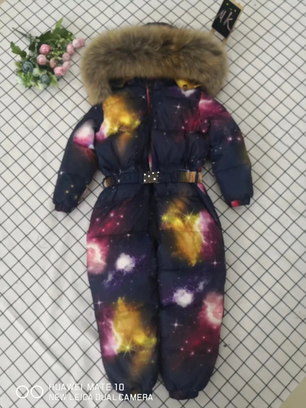 2024 Winter baby girl down coat Baby clothes print outerwear Fur Hooded children's Snowsuit down overall Child jumpsuit romper