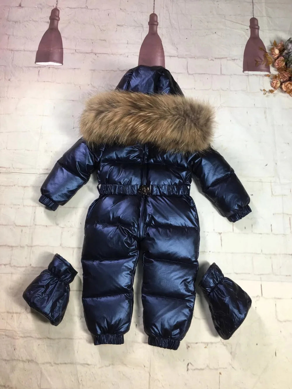 75-155cm 2024 Winter baby down coat duck down suit outerwear Fur overalls children's Snowsuit down coats Child jumpsuit romper