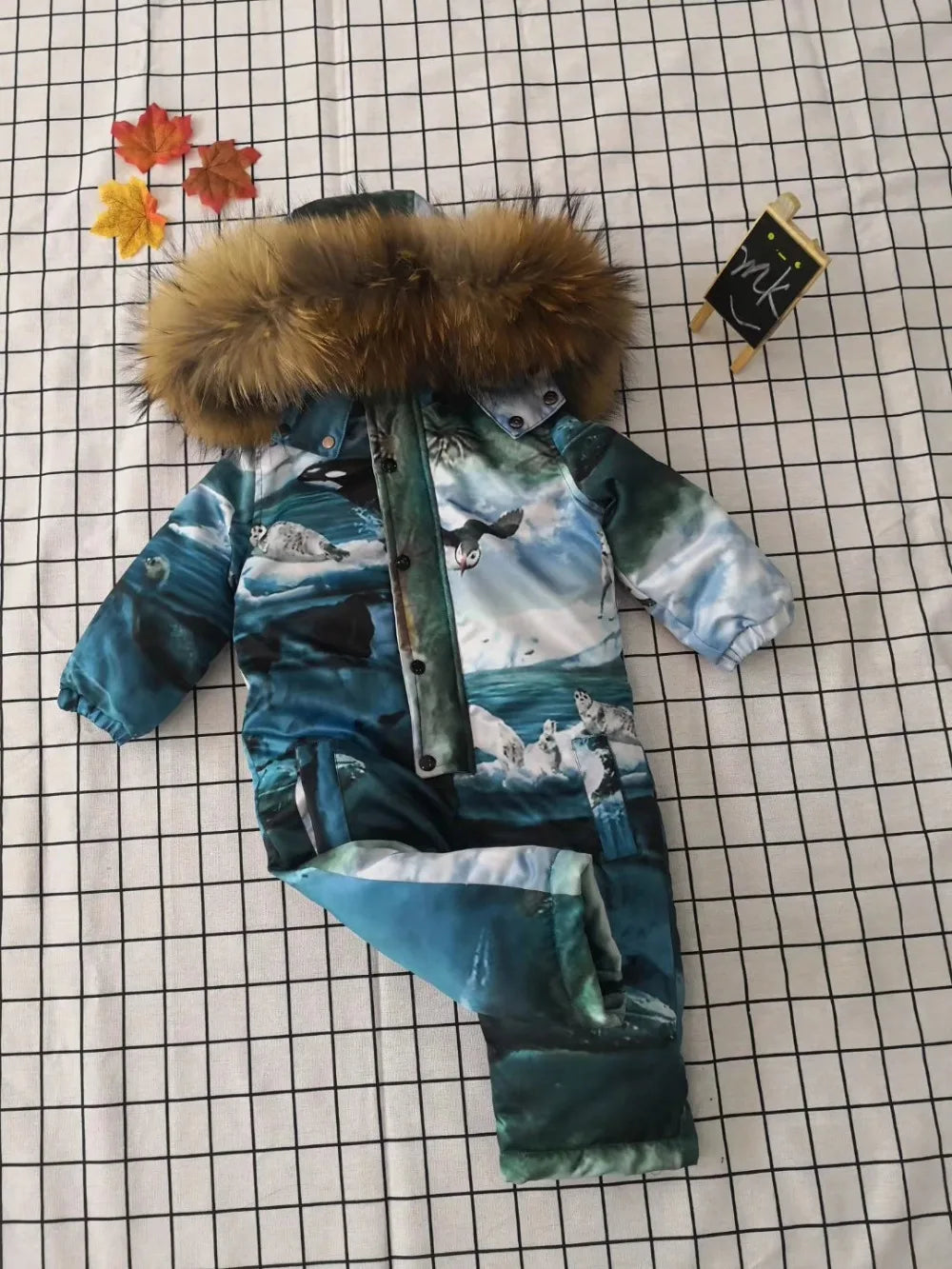 Real fur 2024 Winter Jacket child jackets children jumpsuit snow suit girl flower  down romper ski suits outerwear