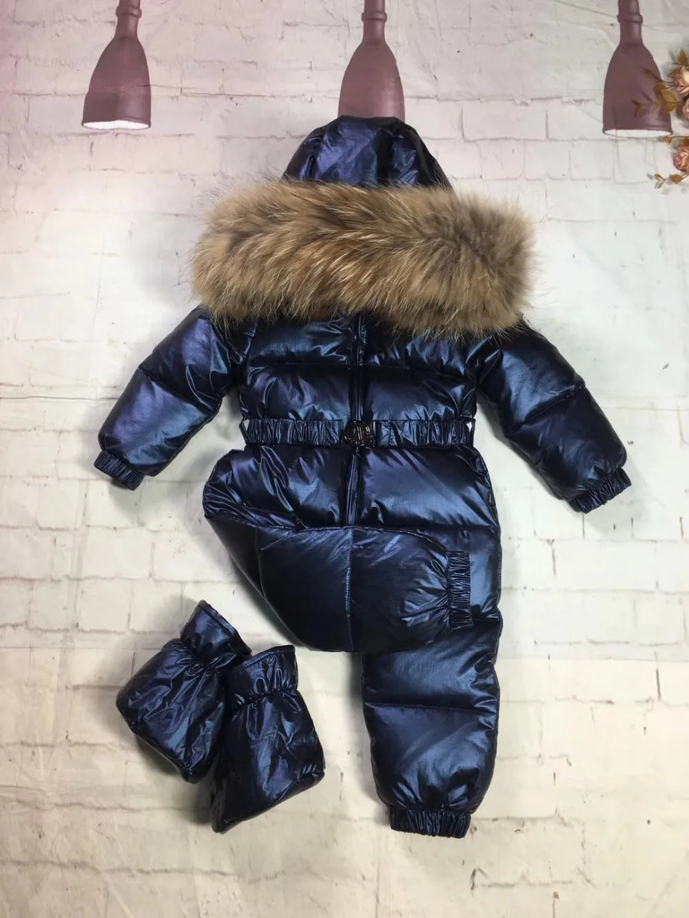 75-155cm 2024 Winter baby down coat duck down suit outerwear Fur overalls children's Snowsuit down coats Child jumpsuit romper