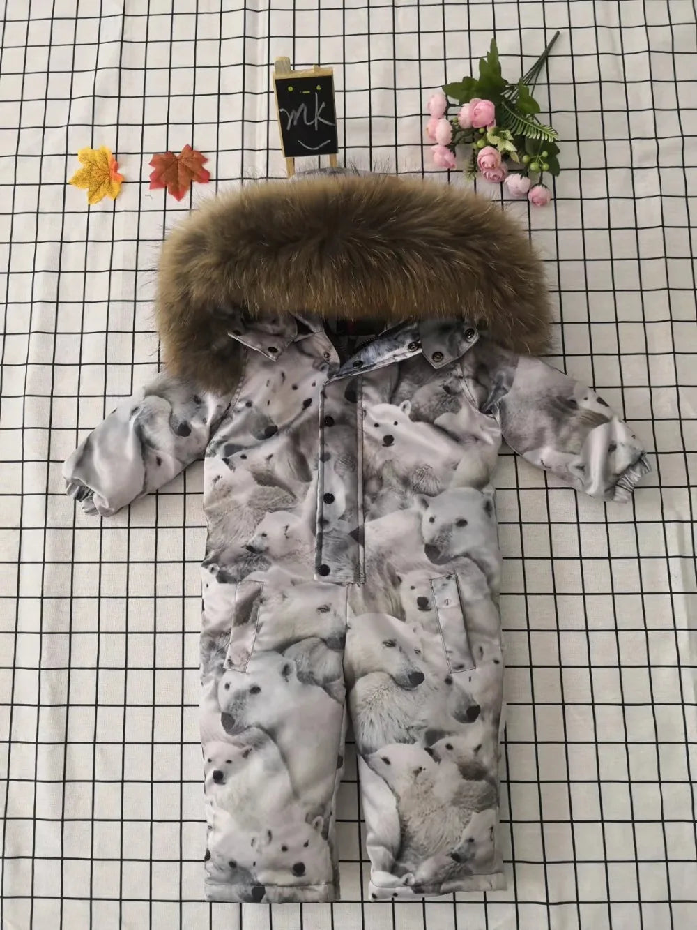 Real fur 2024 Winter Jacket child jackets children jumpsuit snow suit girl flower  down romper ski suits outerwear