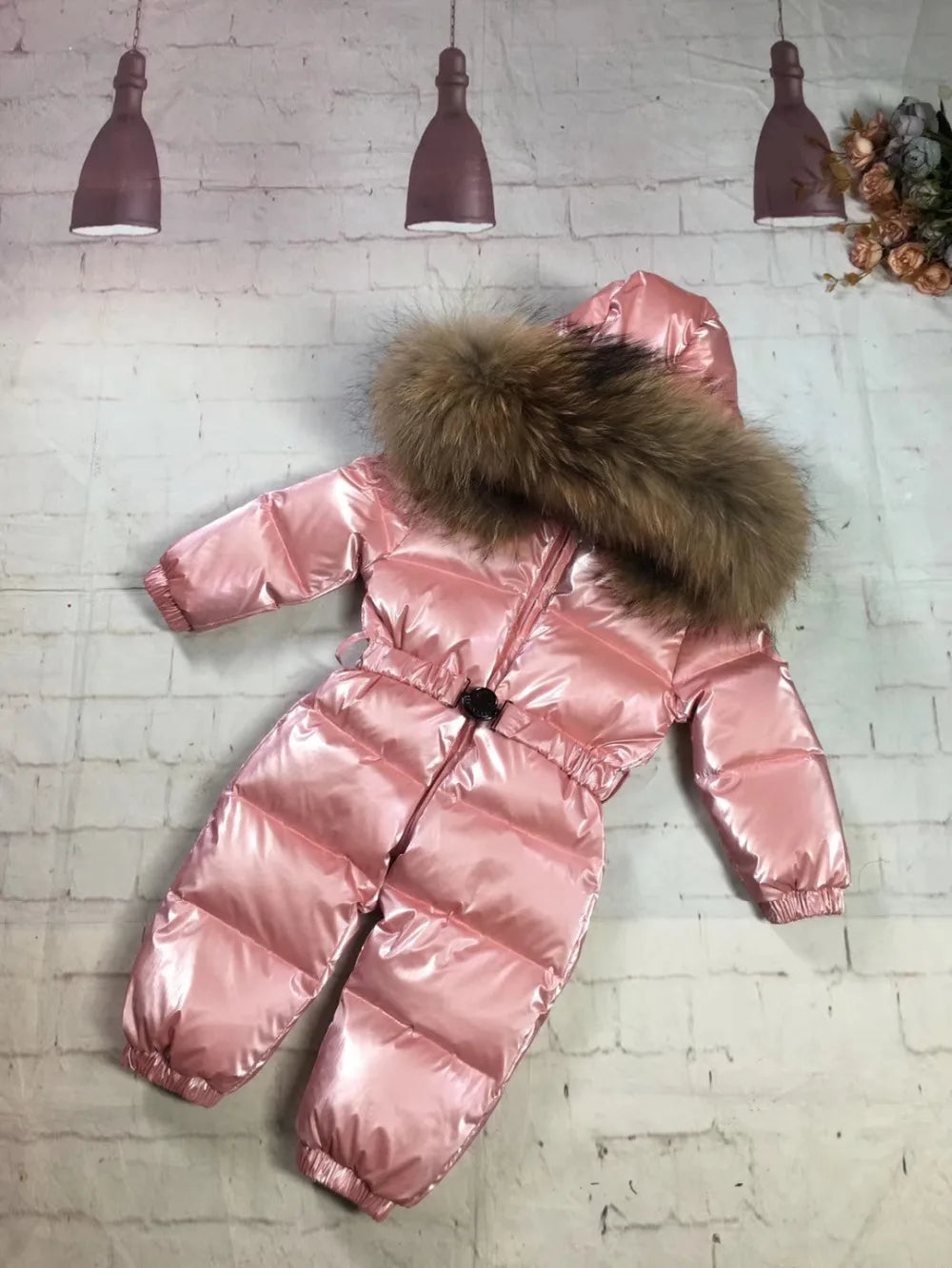 75-155cm 2024 Winter baby down coat duck down suit outerwear Fur overalls children's Snowsuit down coats Child jumpsuit romper