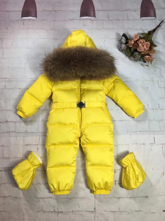 75-155cm 2024 Winter baby down coat duck down suit outerwear Fur overalls children's Snowsuit down coats Child jumpsuit romper