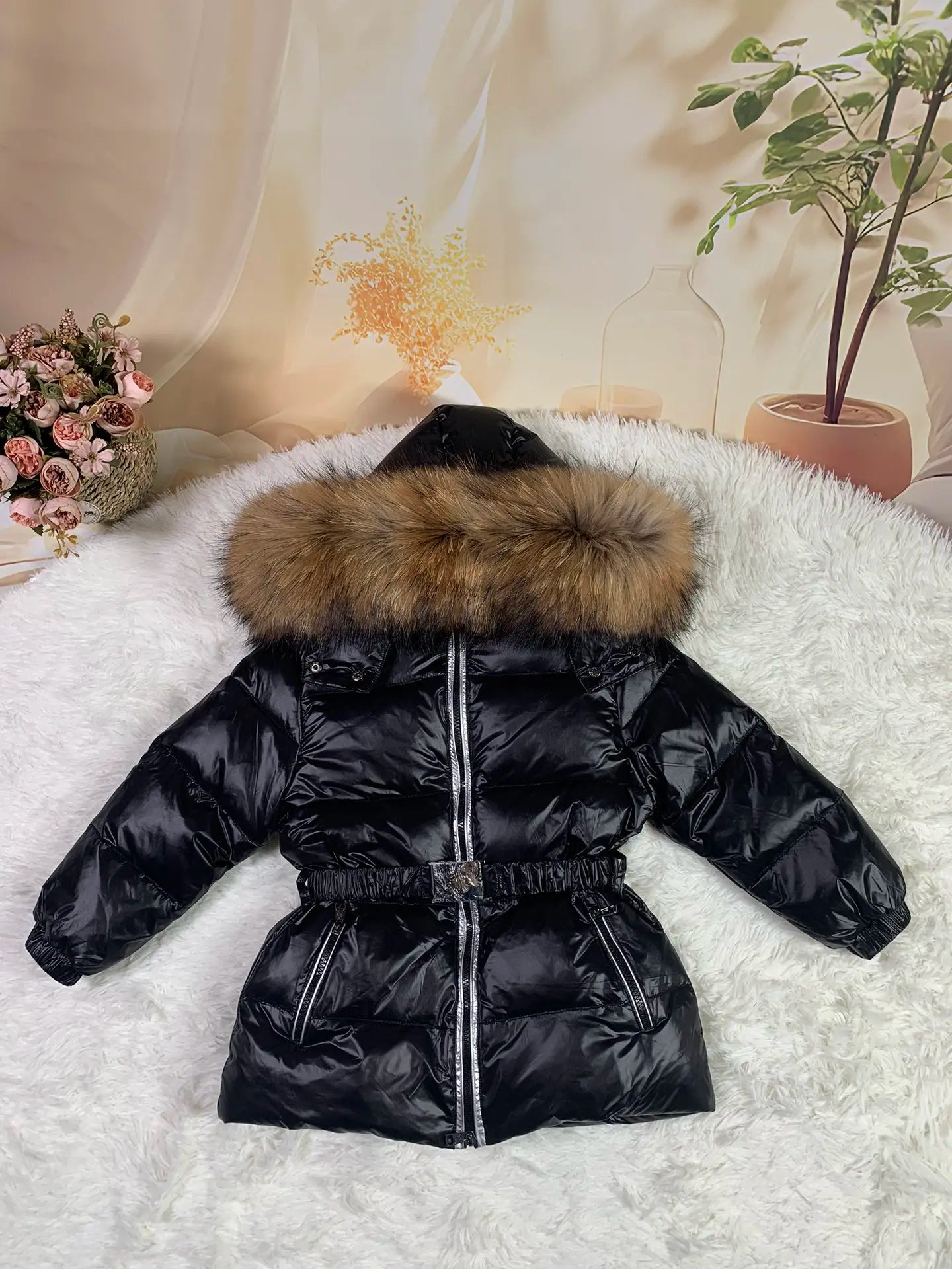 Raccoon fur hood 2024 winter jacket child suit jacket+pant twinset boy & girl ski suits children down jacket outerwear parka