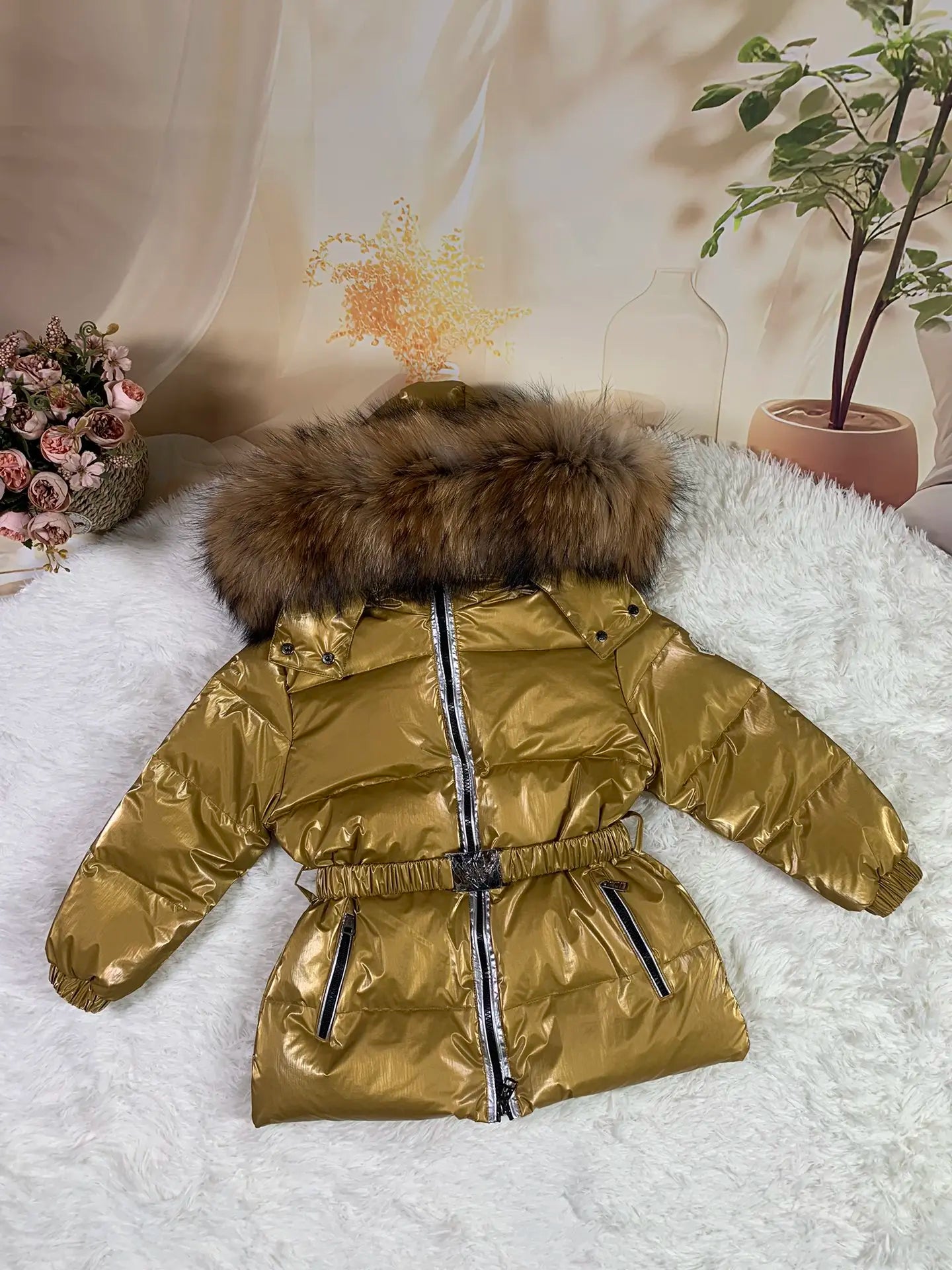 Raccoon fur hood 2024 winter jacket child suit jacket+pant twinset boy & girl ski suits children down jacket outerwear parka