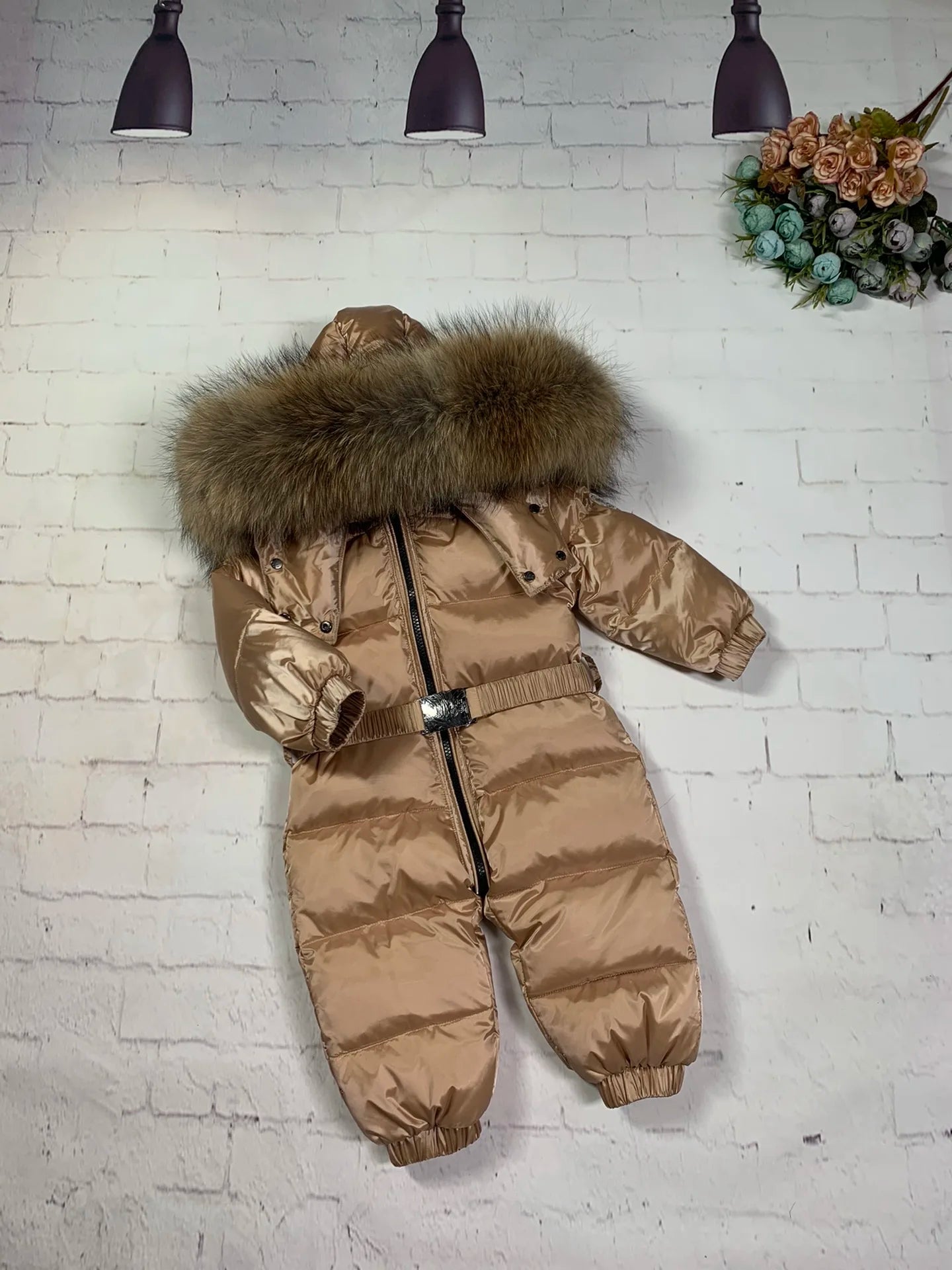 70cm-150cm Raccoon fur Outdoor 2024 winter down jacket child down coat overall children snowsuit girl outerwear suit jumpsuits