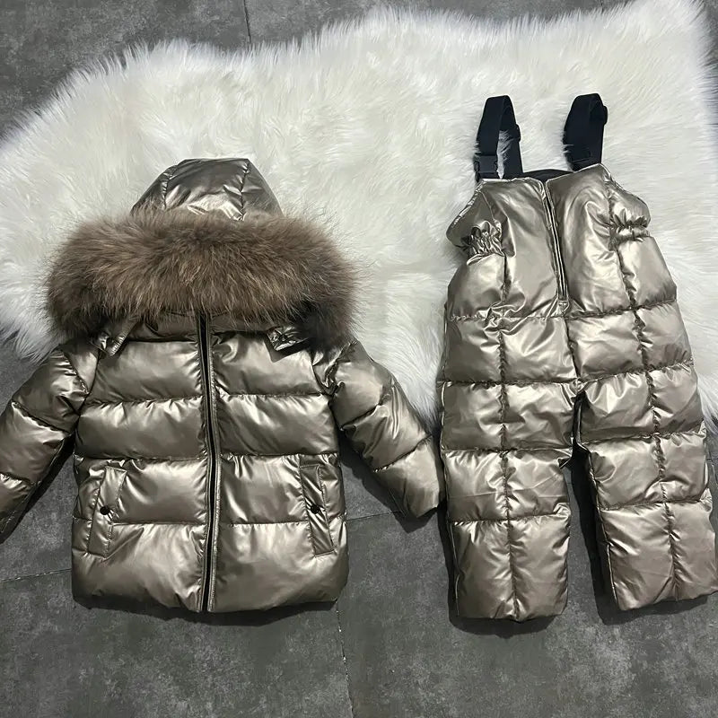 Children's Clothing Set Plush Thickened Jacket 2024 New Winter Fashion Hooded Cotton-padded Clothes Girls Winter Ski Suit