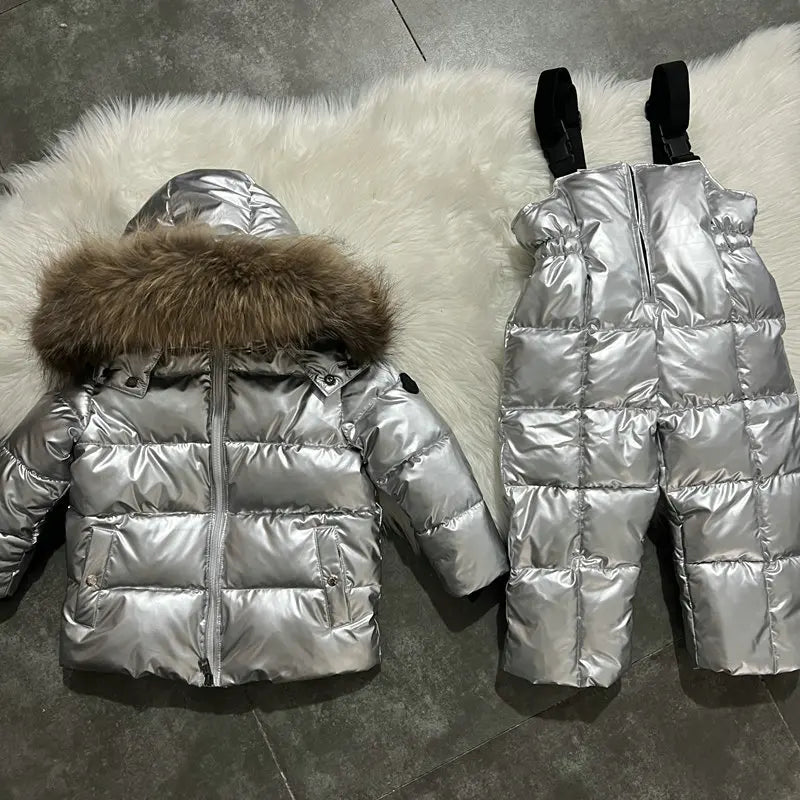 Children's Clothing Set Plush Thickened Jacket 2024 New Winter Fashion Hooded Cotton-padded Clothes Girls Winter Ski Suit