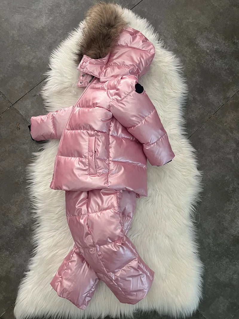 Children's Clothing Set Plush Thickened Jacket 2024 New Winter Fashion Hooded Cotton-padded Clothes Girls Winter Ski Suit