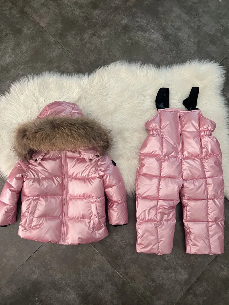 Children's Clothing Set Plush Thickened Jacket 2024 New Winter Fashion Hooded Cotton-padded Clothes Girls Winter Ski Suit