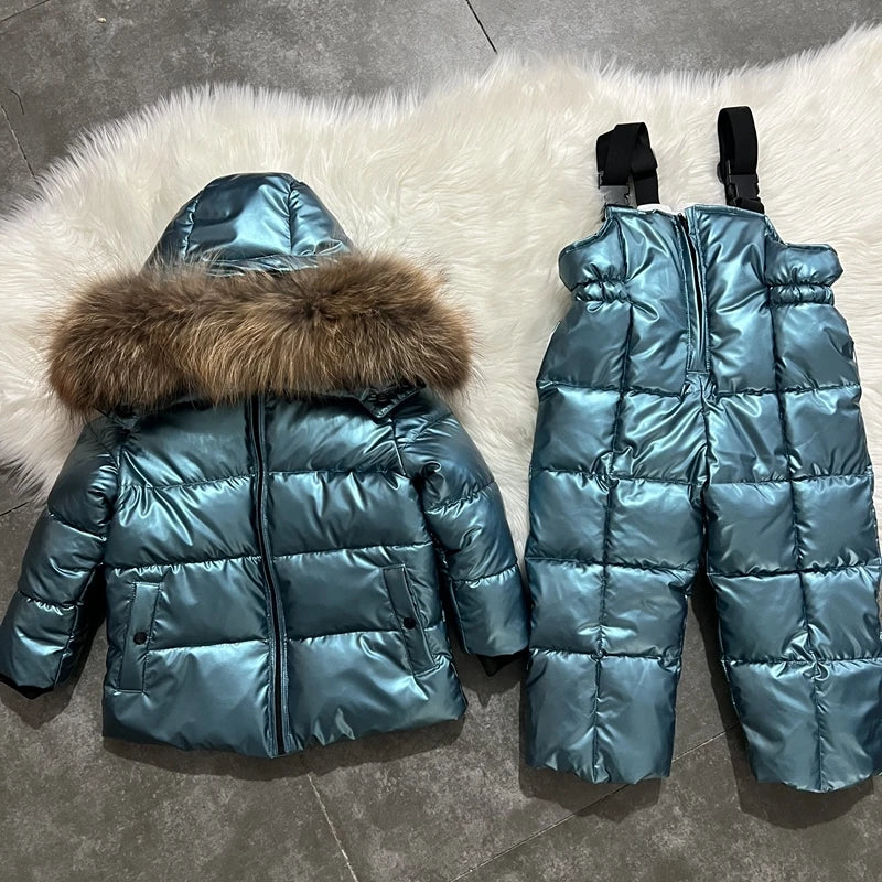 Children's Clothing Set Plush Thickened Jacket 2024 New Winter Fashion Hooded Cotton-padded Clothes Girls Winter Ski Suit