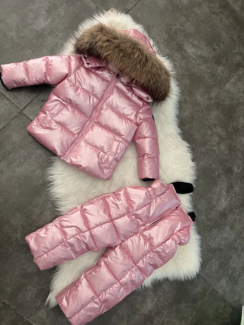 Children's Clothing Set Plush Thickened Jacket 2024 New Winter Fashion Hooded Cotton-padded Clothes Girls Winter Ski Suit