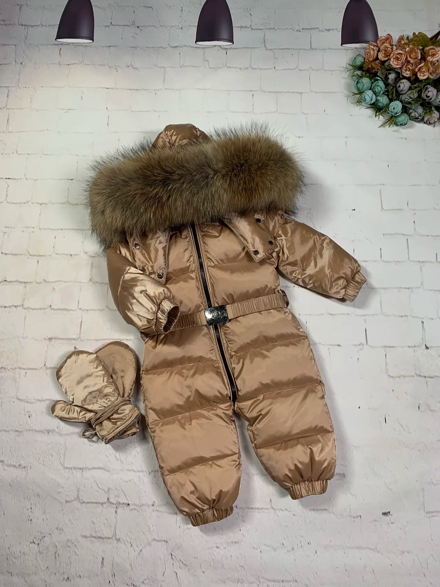 70cm-150cm Raccoon fur Outdoor 2024 winter down jacket child down coat overall children snowsuit girl outerwear suit jumpsuits