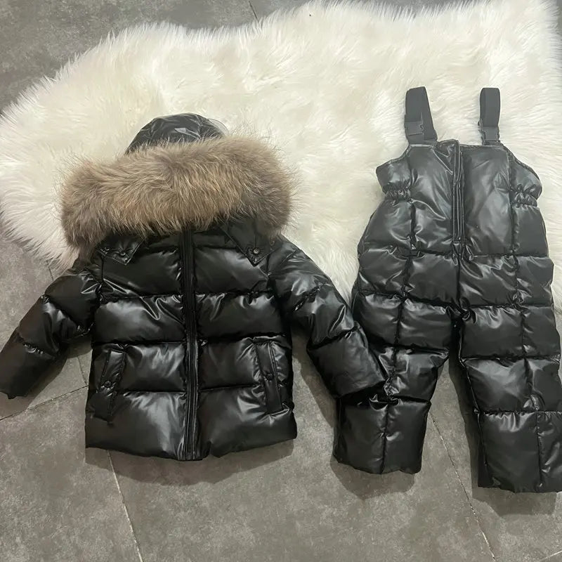 Children's Clothing Set Plush Thickened Jacket 2024 New Winter Fashion Hooded Cotton-padded Clothes Girls Winter Ski Suit