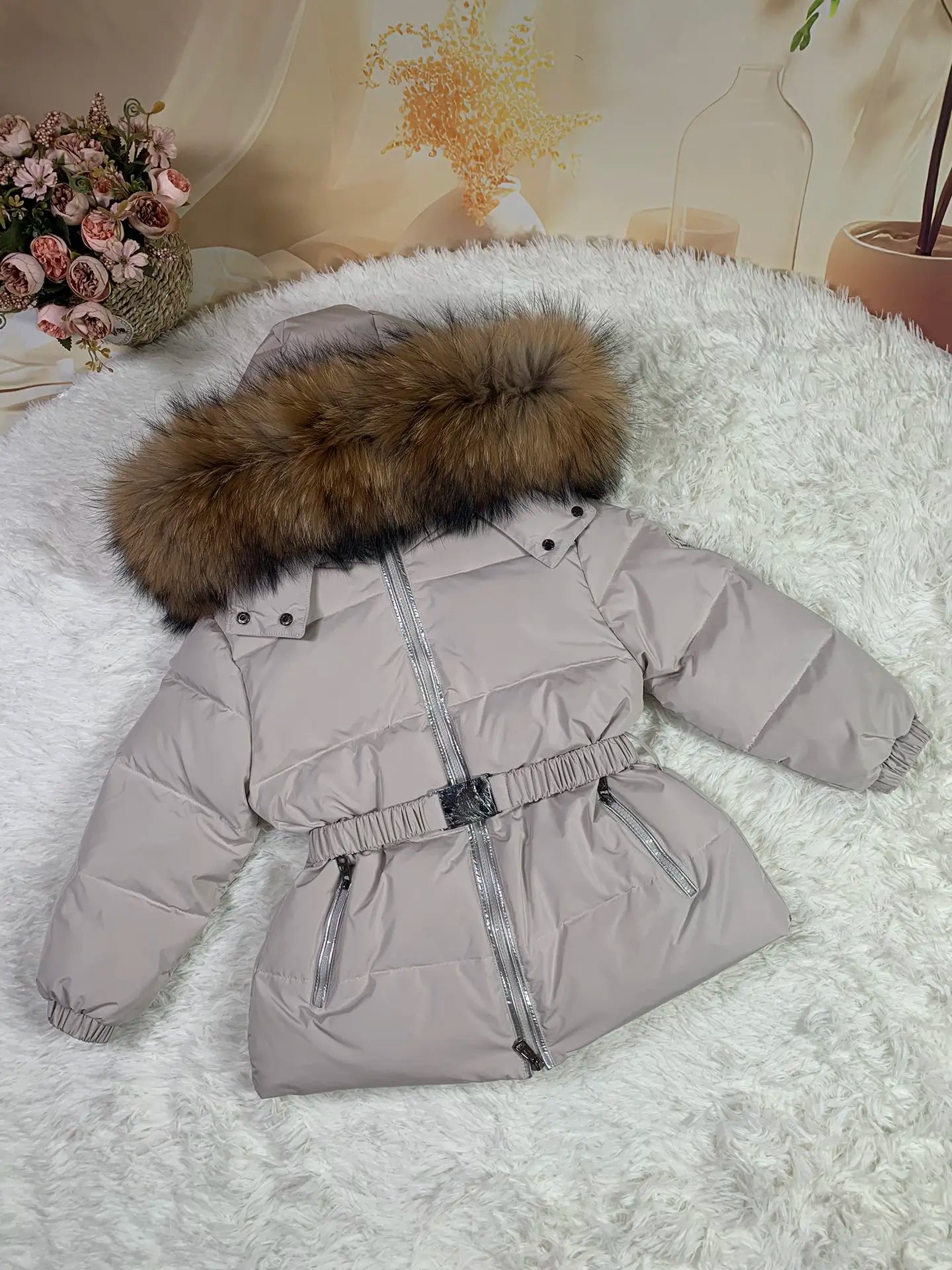 Raccoon fur hood 2024 winter jacket child suit jacket+pant twinset boy & girl ski suits children down jacket outerwear parka