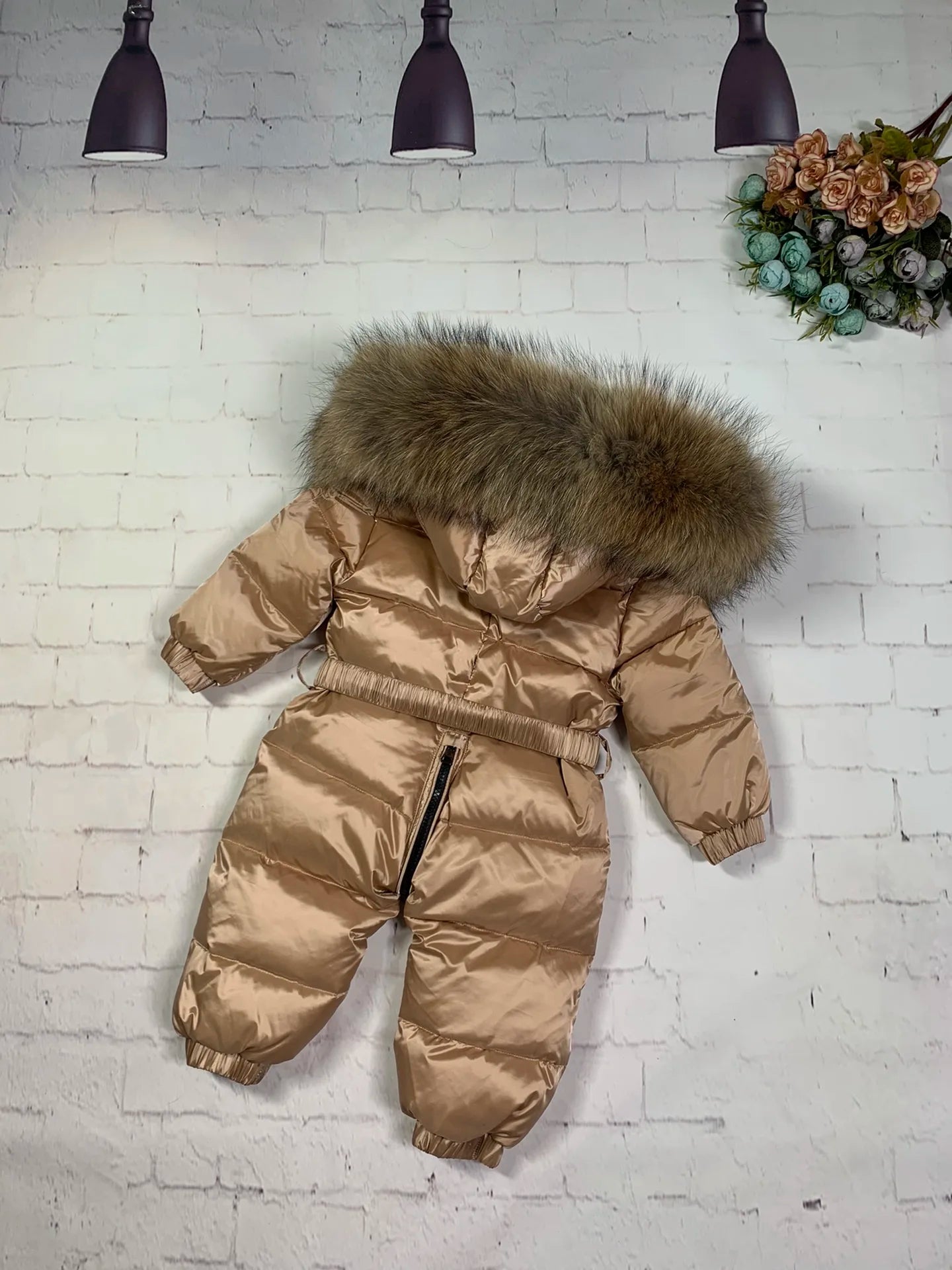 70cm-150cm Raccoon fur Outdoor 2024 winter down jacket child down coat overall children snowsuit girl outerwear suit jumpsuits