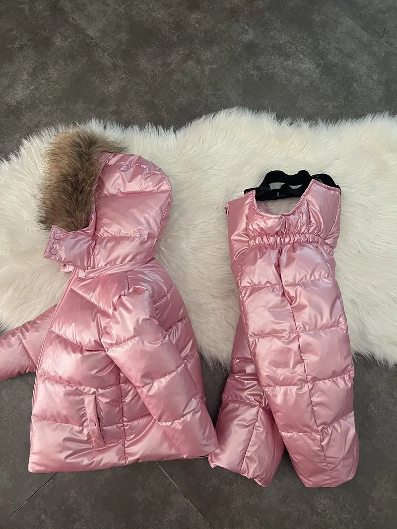 Children's Clothing Set Plush Thickened Jacket 2024 New Winter Fashion Hooded Cotton-padded Clothes Girls Winter Ski Suit