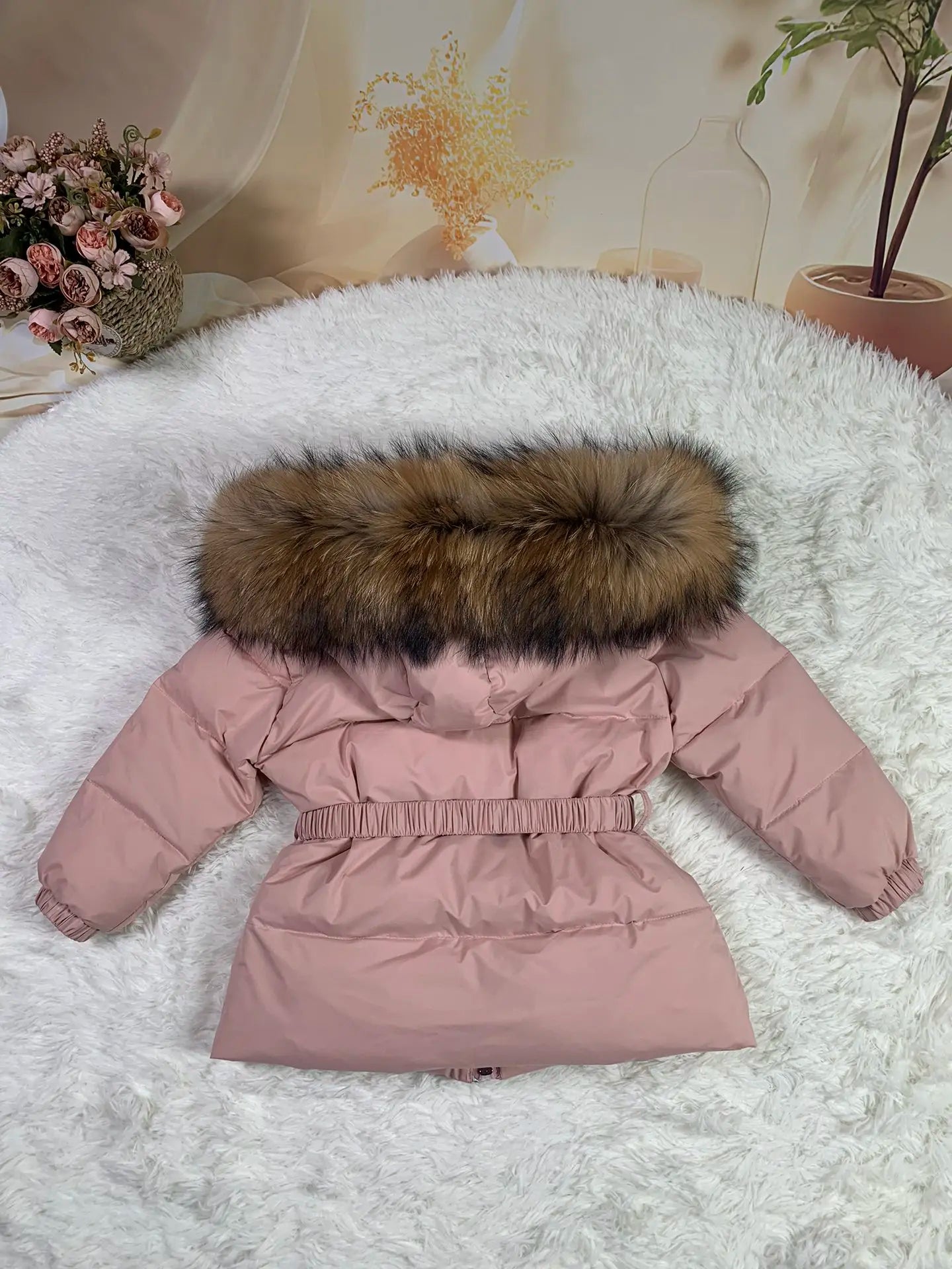 Raccoon fur hood 2024 winter jacket child suit jacket+pant twinset boy & girl ski suits children down jacket outerwear parka