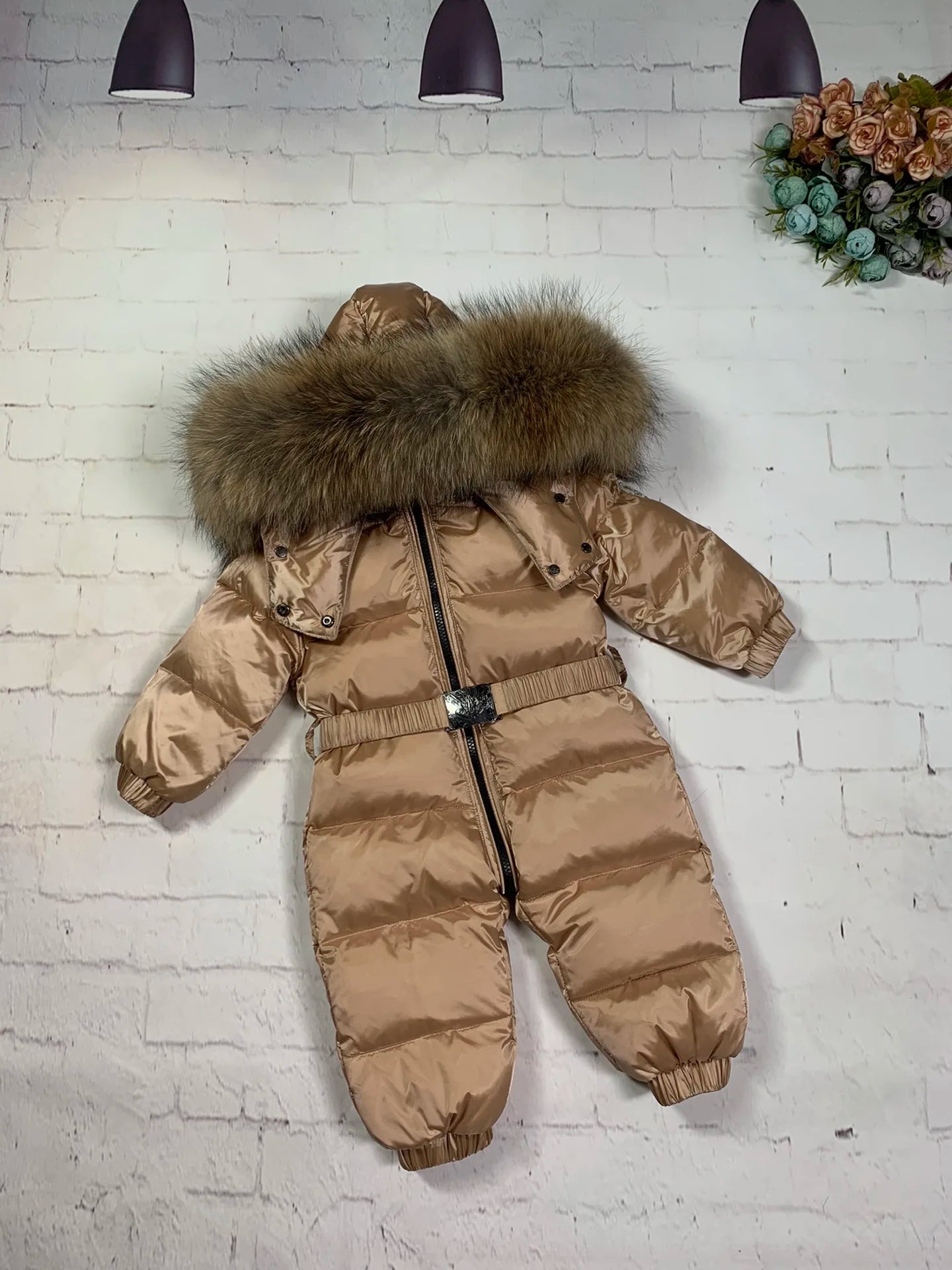 70cm-150cm Raccoon fur Outdoor 2024 winter down jacket child down coat overall children snowsuit girl outerwear suit jumpsuits