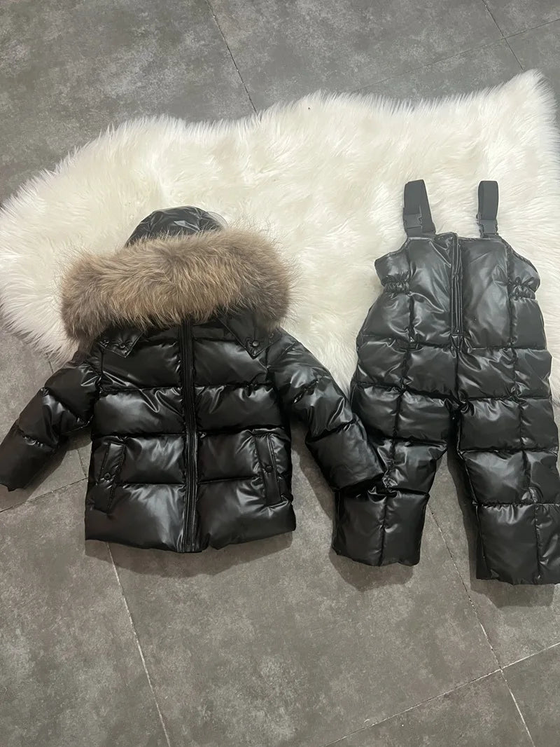 Children's Clothing Set Plush Thickened Jacket 2024 New Winter Fashion Hooded Cotton-padded Clothes Girls Winter Ski Suit