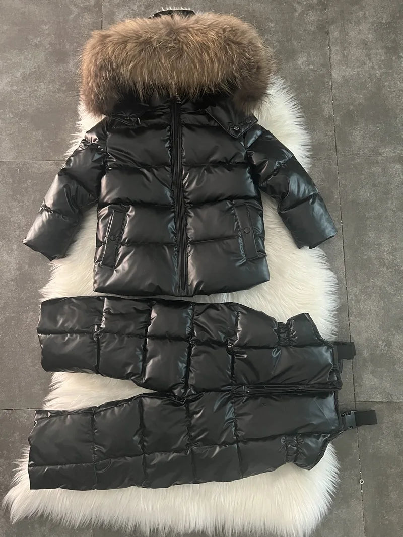 Children's Clothing Set Plush Thickened Jacket 2024 New Winter Fashion Hooded Cotton-padded Clothes Girls Winter Ski Suit